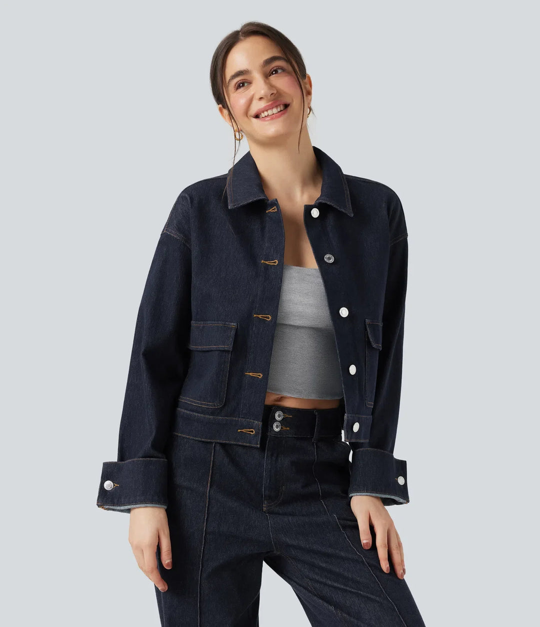 Halara Flex Collar Long Sleeve Denim Casual Jacket