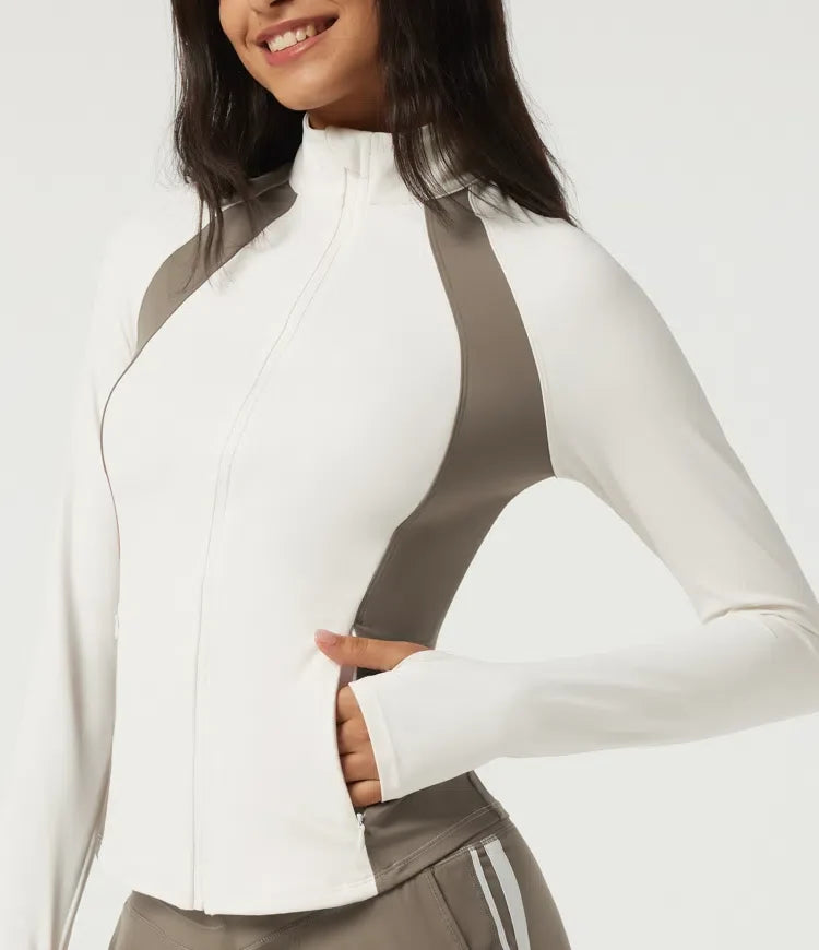Halara UltraSculpt Long Sleeve Color Block Yoga Active Jacket with Pockets