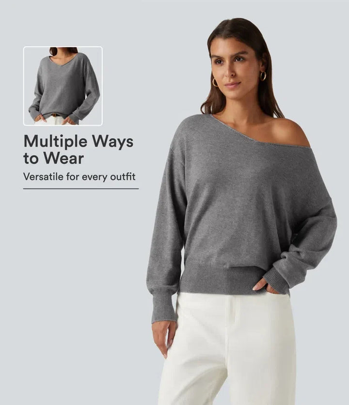 One Shoulder Long Sleeve Work Sweater