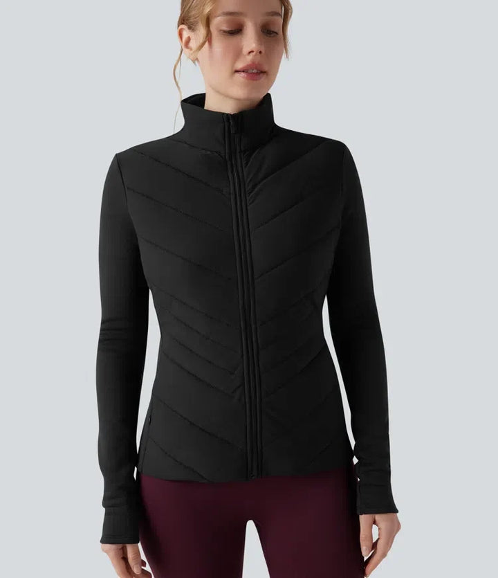 PuffFlex Stand Collar Zipper Long Sleeve Running Quilted Jacket with Pockets