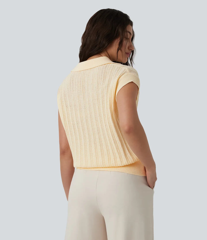 Polo Cap Sleeve Work Sweater