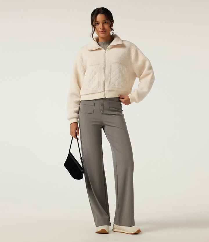 Lapel Long Sleeve Casual Sherpa Jacket with Pockets