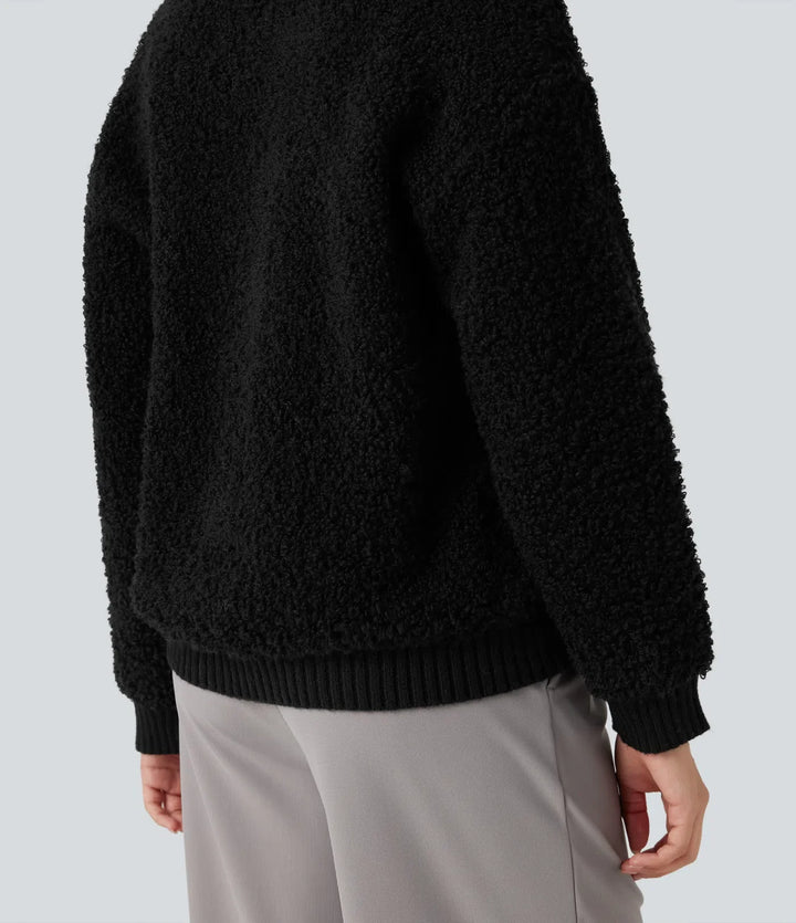 Lapel Reglan Long Sleeve Work Sweater with Pockets