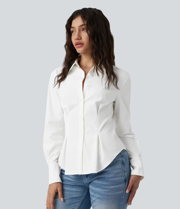 Long Sleeve Curved Hem Casual Shirt