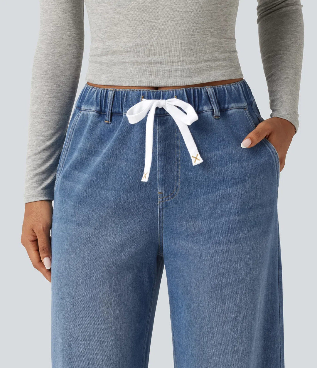 Halara Flex Mid Rise Wide Leg Casual Jeans with Pockets