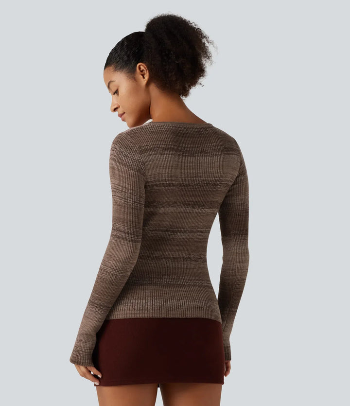 Square Neck Long Sleeve Gradient Stirpe Casual Sweater
