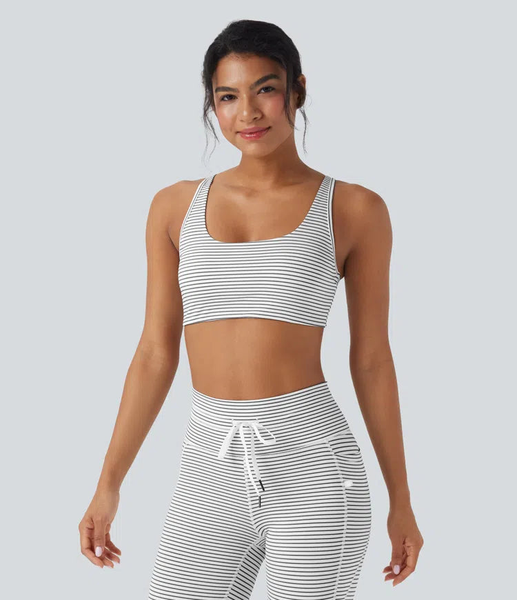 Low Support U Neck Cut Out Stripe Yoga Sports Bra