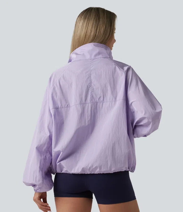 Durable Water Repellent Stand Collar Long Sleeve Zipper Workout Jacket with Pockets