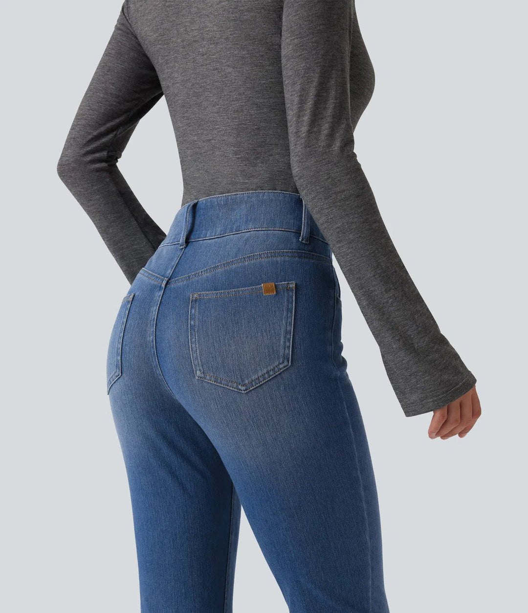 Halara Flex Mid Rise Asymmetric Casual Skinny Jeans with Pockets