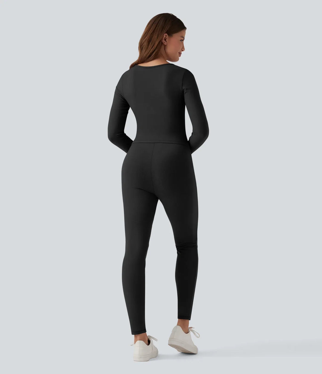 Halara HeatCore V-neck Long Sleeve Thumb Holes Skinny Casual Warming Jumpsuit-Easy Peezy