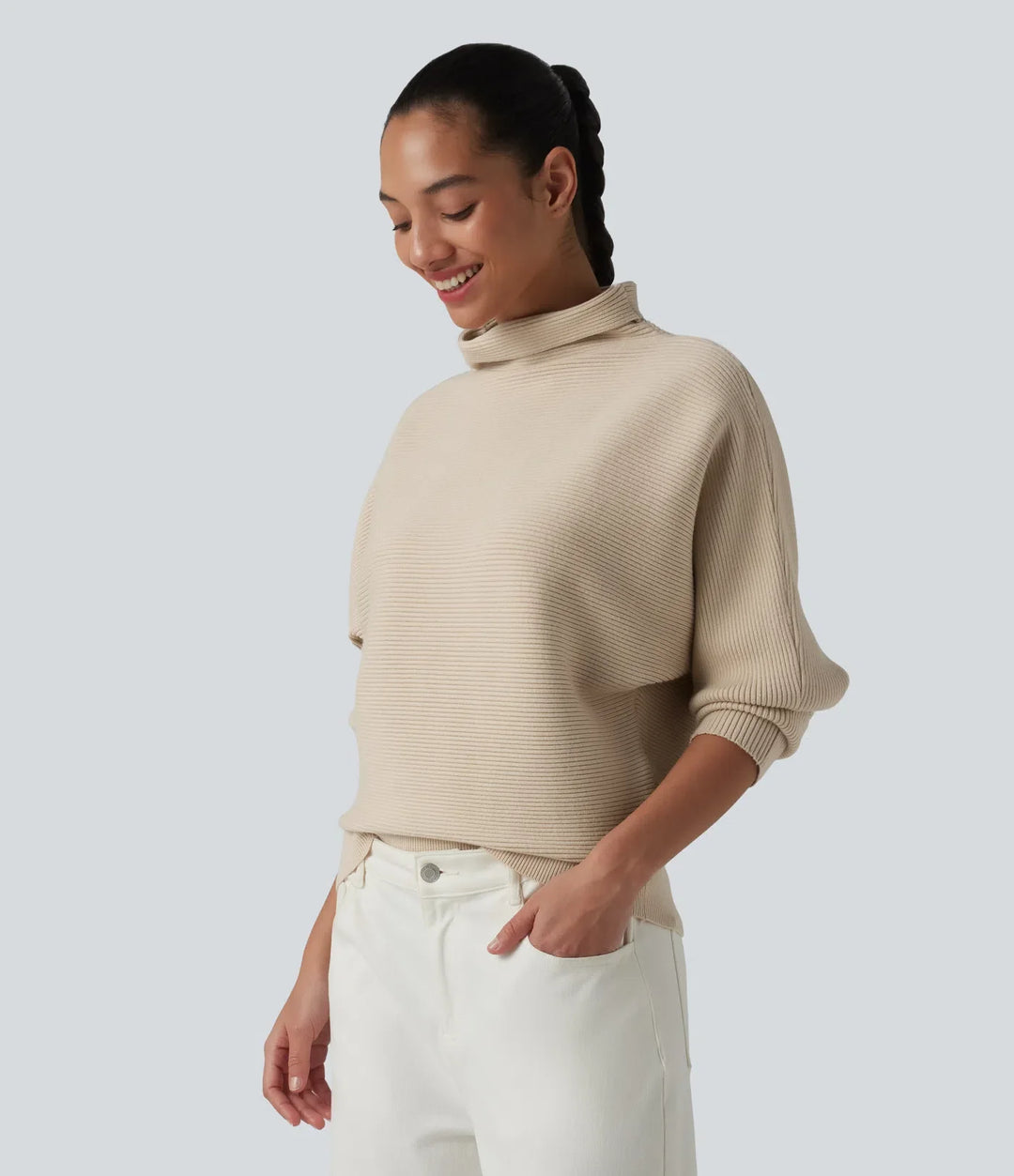 High-neck Batwing Sleeve Casual Sweater