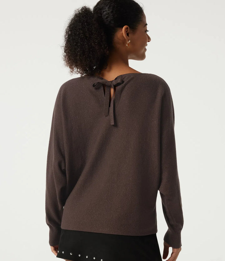 Round Neck Long Sleeve Tie Back Casual Sweater