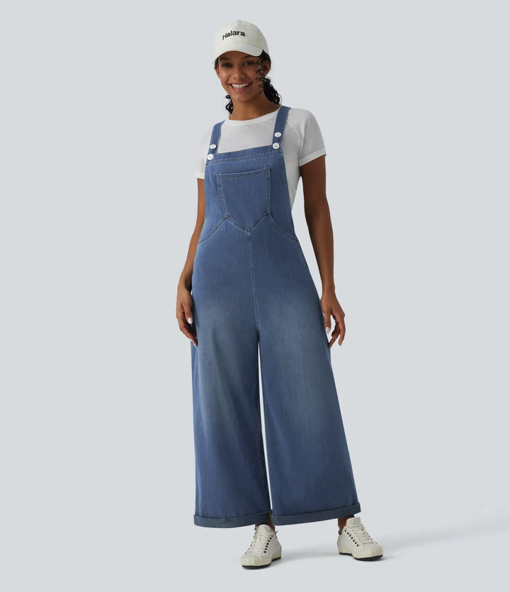 Halara Flex Wide Leg Denim Casual Overalls with Pockets