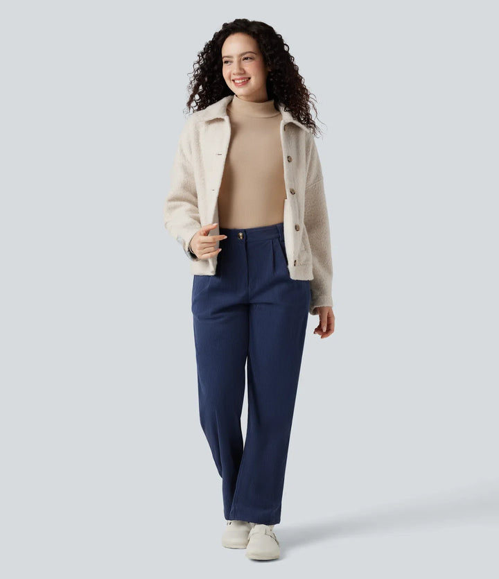 Lapel Long Sleeve Casual Sherpa Jacket