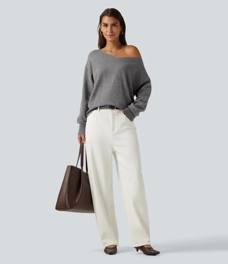 One Shoulder Long Sleeve Work Sweater