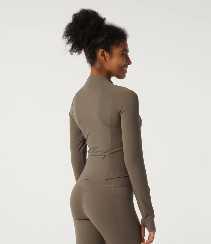 Halara UltraSculpt Mock Neck Long Sleeve Yoga Curvy Jacket with Thumbholes and Pockets