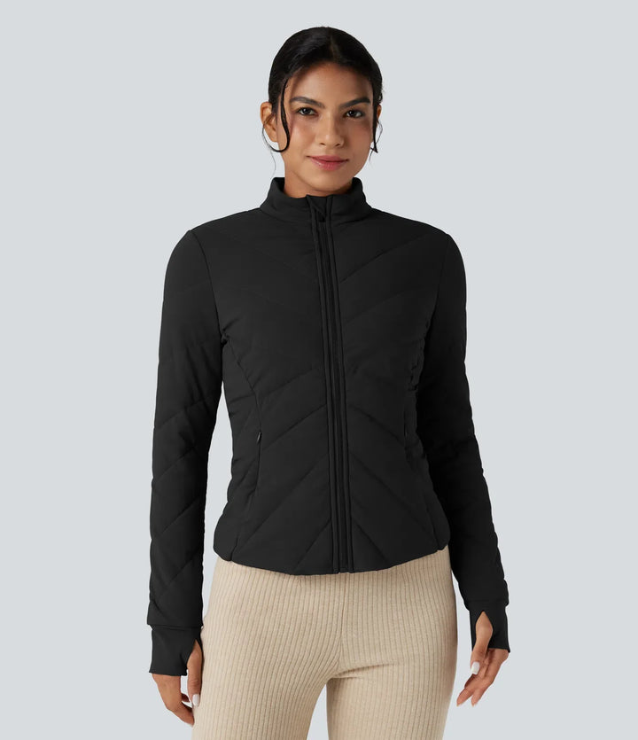 PuffFlex Stand Collar Long Sleeve Thumb Hole Casual Padded Jacket with Pockets