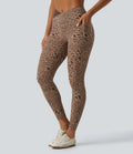 Halara UltraSculpt Leopard Print High Waisted Crossover Skinny Yoga Leggings with Pockets