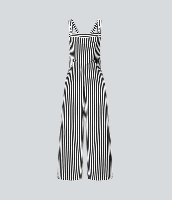 Pockets Stripe Waffle Overalls