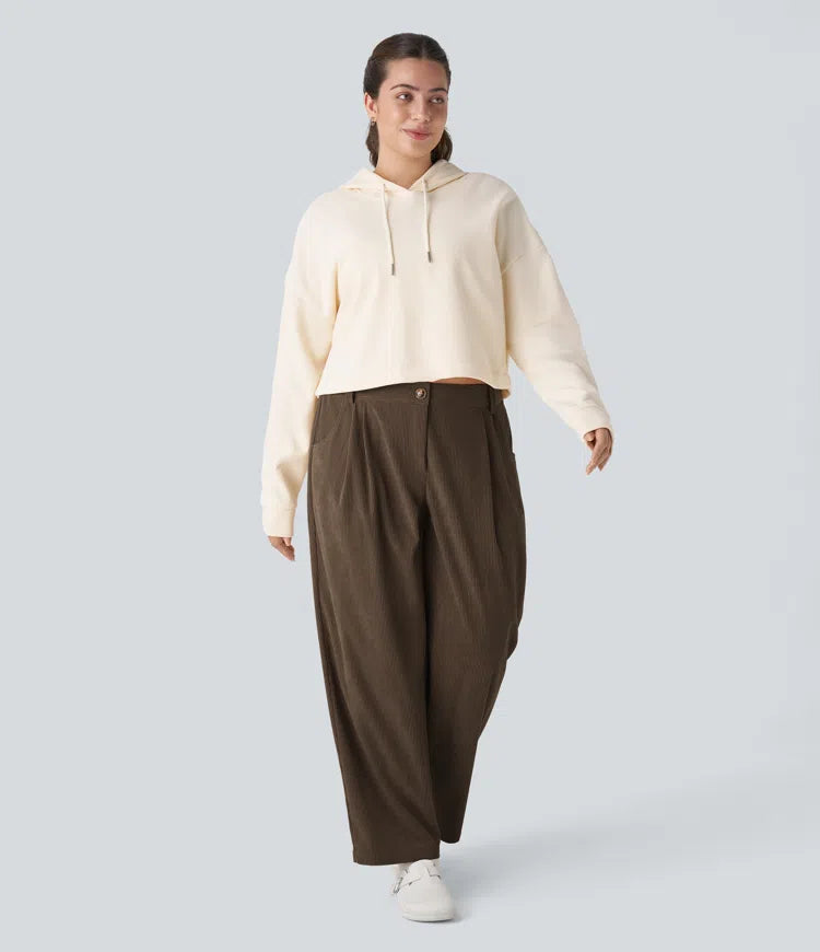 Mid Rise Zipper Pocket Plus Size Corduroy Casual Pants