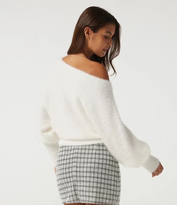Off Shoulder Bishop Long Sleeve Casual Sweater