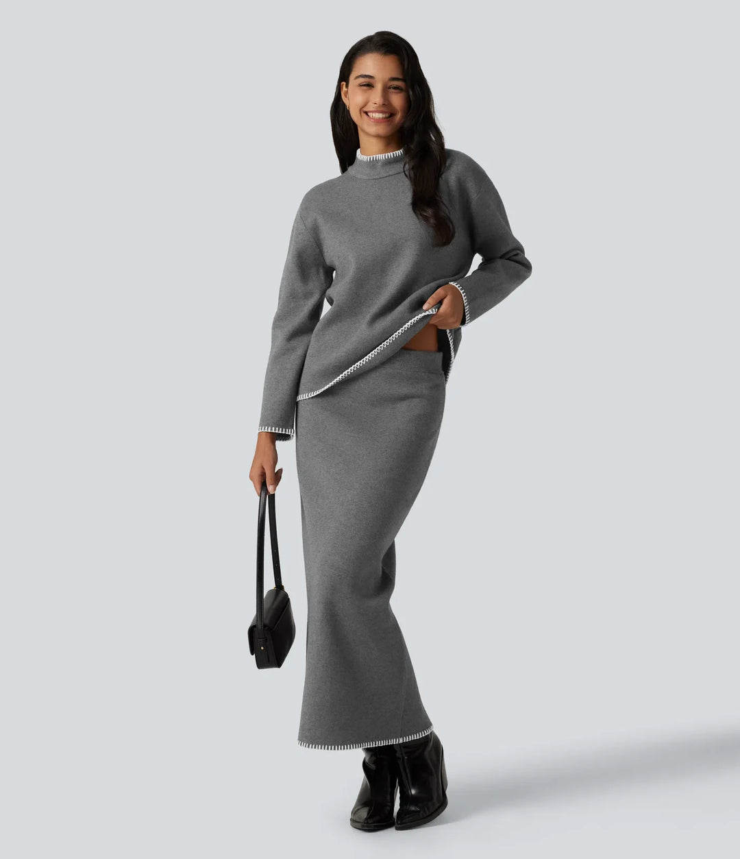 Stand Collar Long Sleeve Crochet Work Sweater