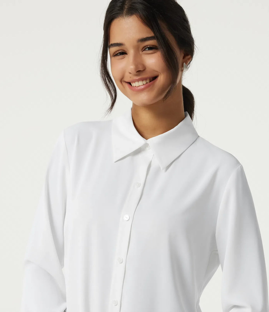 Wrinkle Recovery Long Sleeve Curved Hem Work Shirt