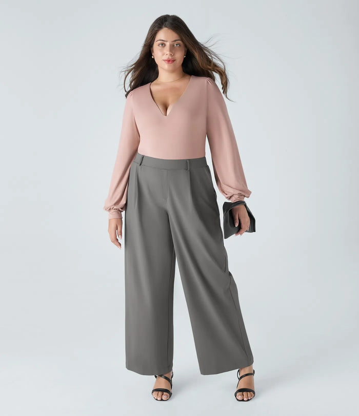 Marlenna Flex DayStretch High Waisted Pocket Straight Leg Work Plus Size Pants