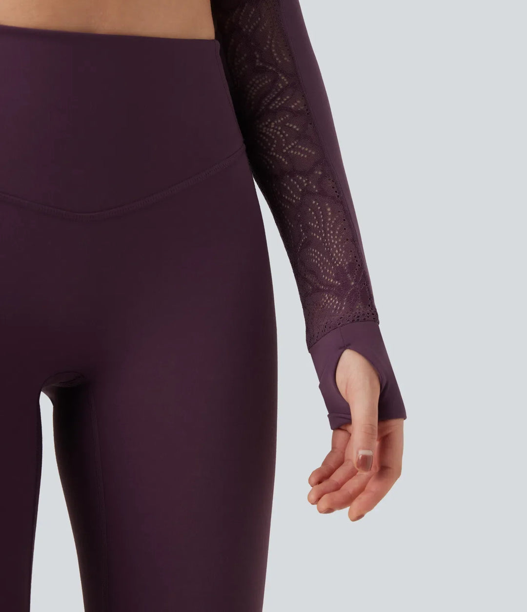 SoftlyZero Thumb Holes Contrast Lace Double Zipper Yoga Jacket