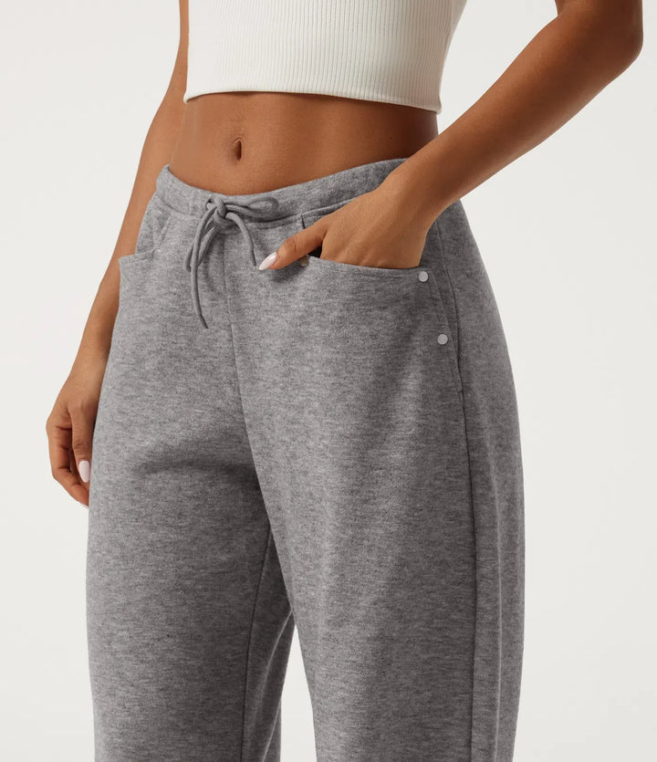 Mid Rise Drawstring Barrel Leg Casual Sweatpants with Pockets