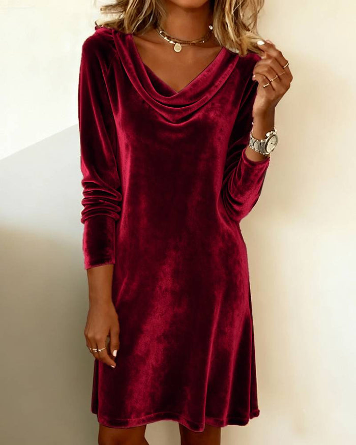 Harper | Long-Sleeve Velvet Cowl Neck Mini Dress
