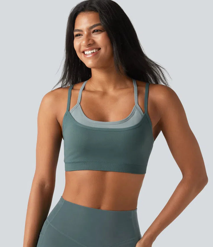 OneForm Seamless Flow Light Support Color Block 2-in-1 Built-in Bra Yoga Sports Bra