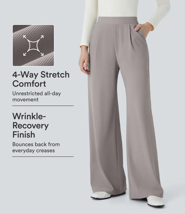 Halara Flex High Waisted Body Sculpt Waist-Slimming Pocket Wide Leg Micro Waffle Work Pants
