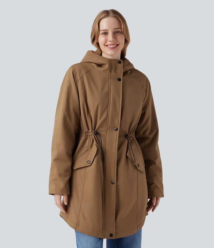 Hooded Drawstring Fleece Casual Parka Sherpa Jacket with Pockets