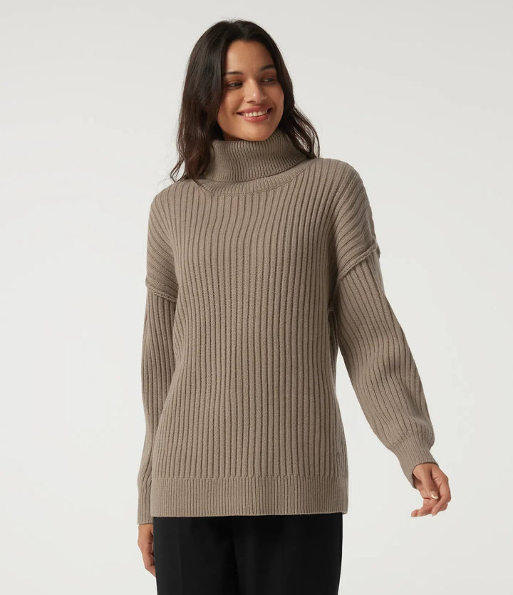 High Neck Long Sleeve Dropped Shoulder Casual Wool-Blend Sweater