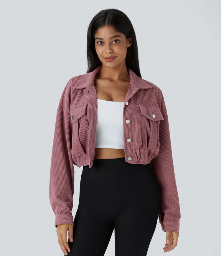 Pocket Cropped Corduroy Casual Jacket