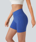 SoftlyZero High Waisted Crossover Yoga Biker Shorts 5'' with Pockets
