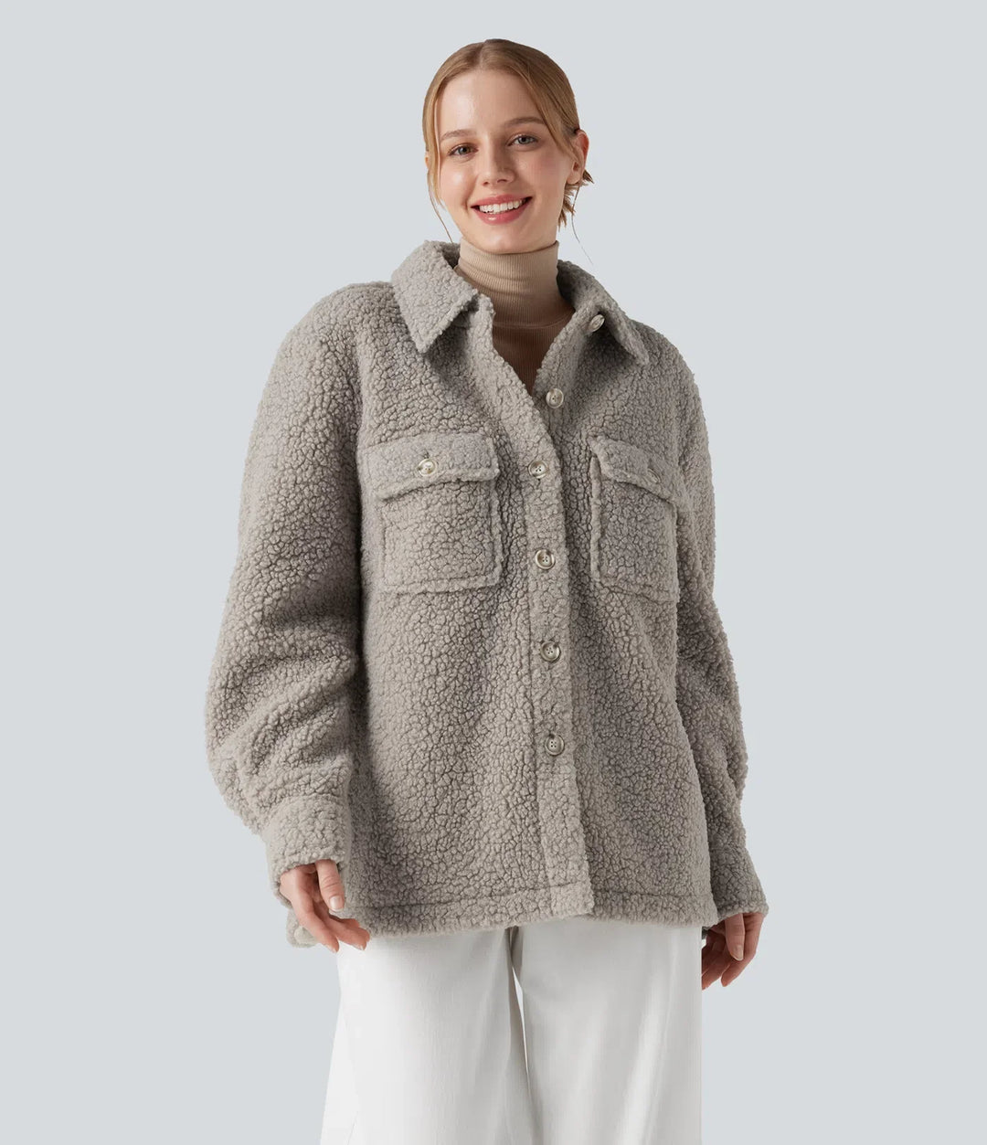 Long Sleeve Casual Sherpa Jacket with Pockets