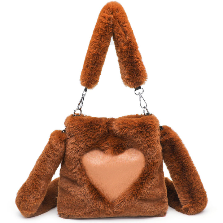 Fluffy pink heart shoulder bag