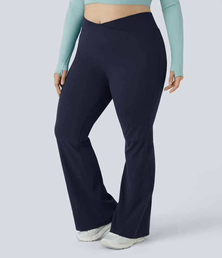 DayStretch High Waisted Crossover Full Length Flare Plus Size Leggings