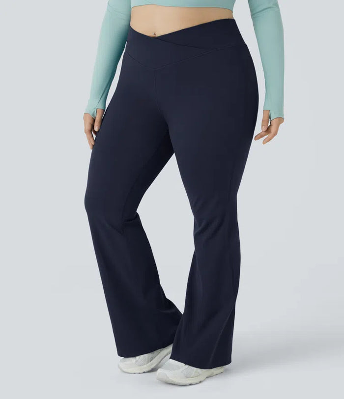 DayStretch High Waisted Crossover Full Length Flare Plus Size Leggings