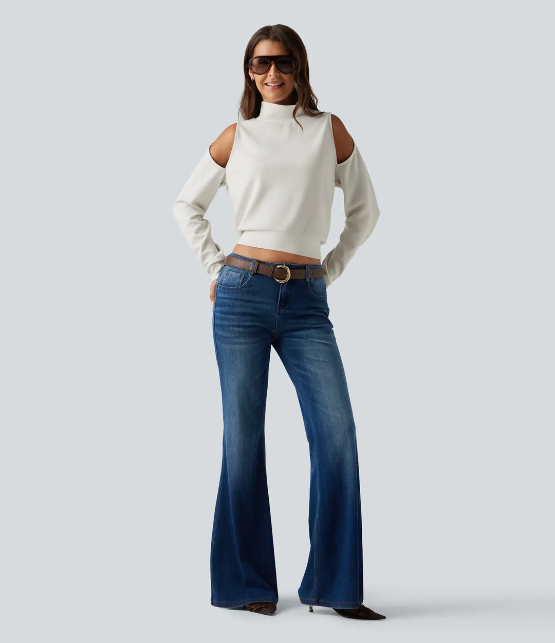 Mock Neck Cold Shoulder Long Sleeve Casual Sweatshirt