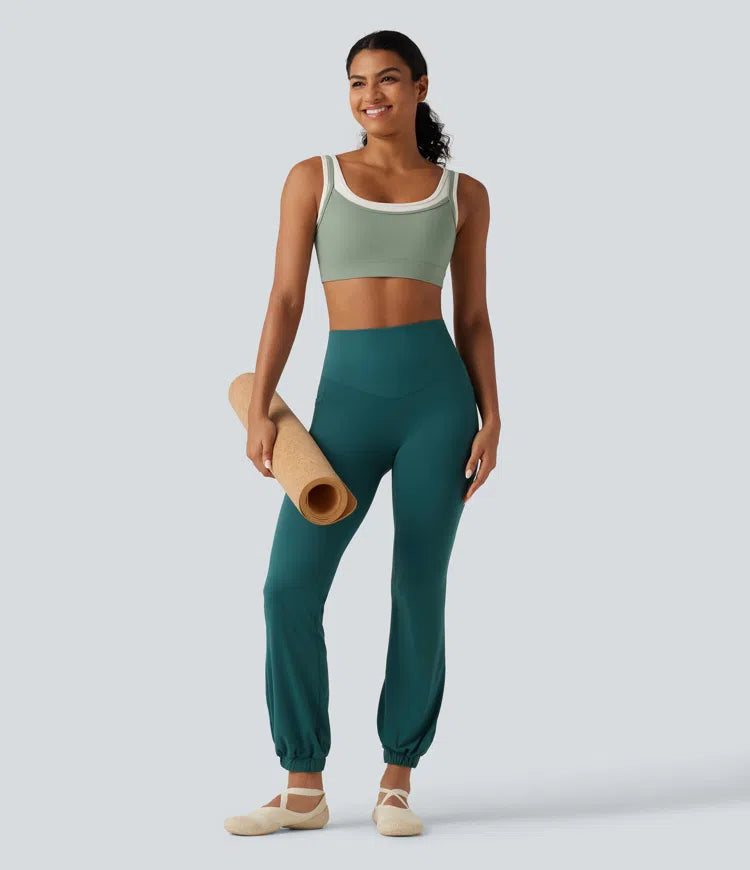 Halara UltraSculpt Medium Support U Neck Built-in Bra Twisted Color Block Yoga Sports Bra