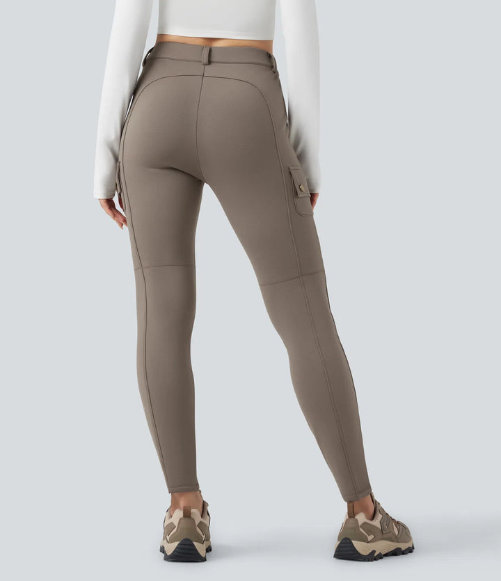 High Waisted Skinny Fleece Hiking Cargo Pants with Pockets