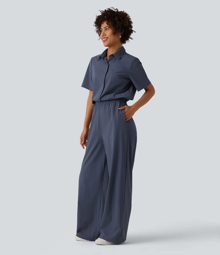 Short Sleeve Work Jumpsuit with Pockets-Easy Pezzy Edition