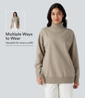 High Neck Long Sleeve Work Sweater-Front and Back Wearable