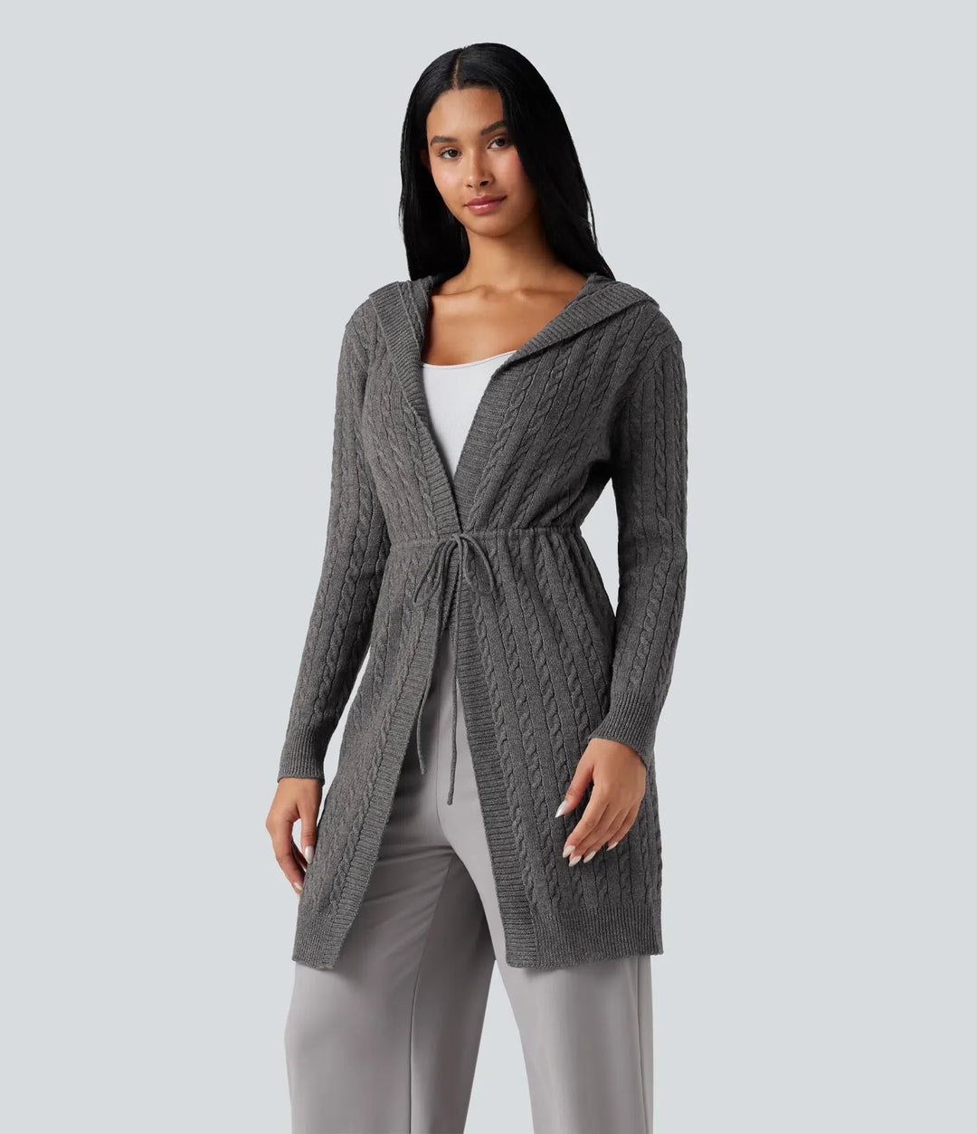 Hooded Long Sleeve Drawstring Casual Longline Cardigan