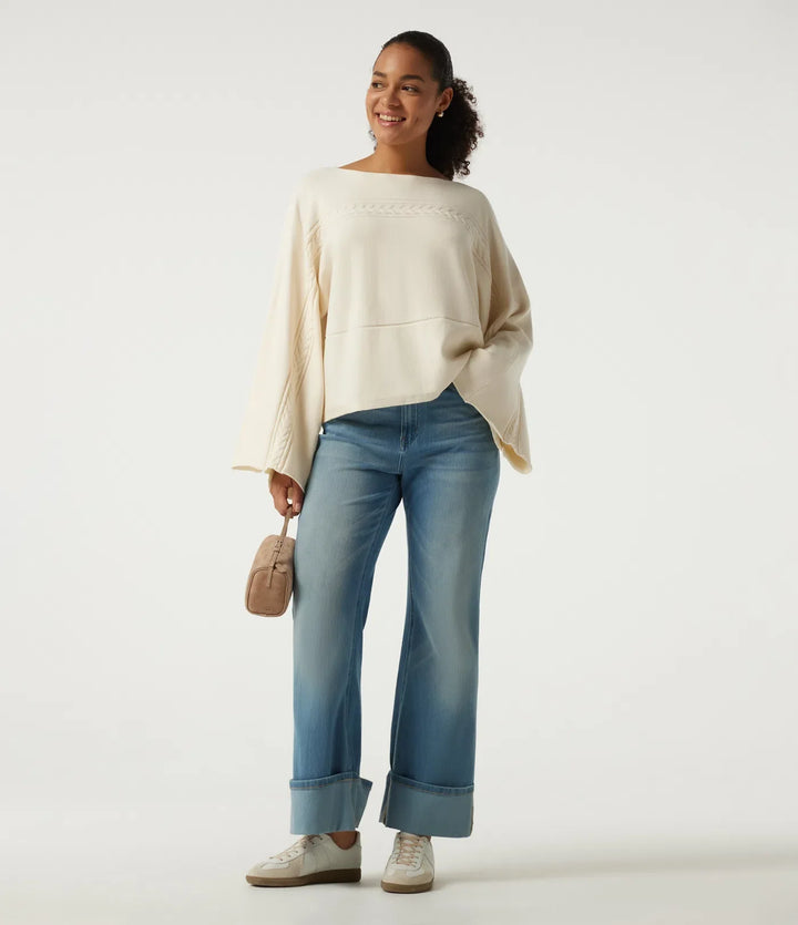 Boat Neck Long Bell Long Sleeve Casual Sweater
