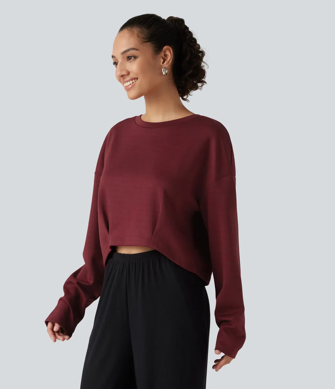 Boat Neck Long Sleeve Ruched Lounge Top