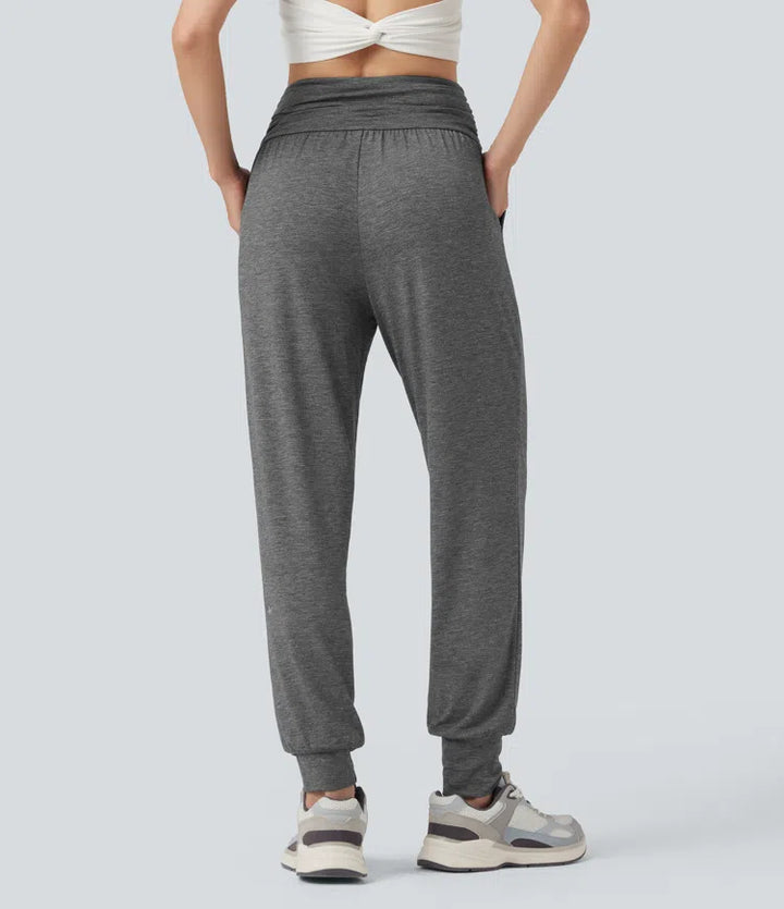 High Waisted Ruched Heathered Yoga Joggers with Pockets